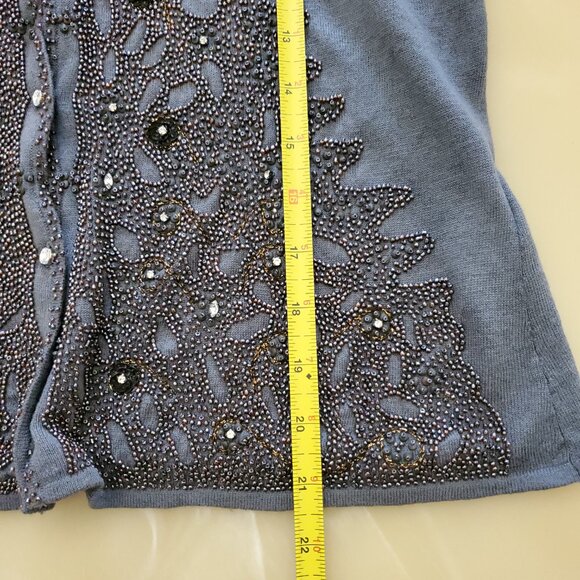 Roberta Scarpa Wool Silk Blend Lace Trim Beaded Knit Cardigan Sweater Size 12 - Picture 13 of 16